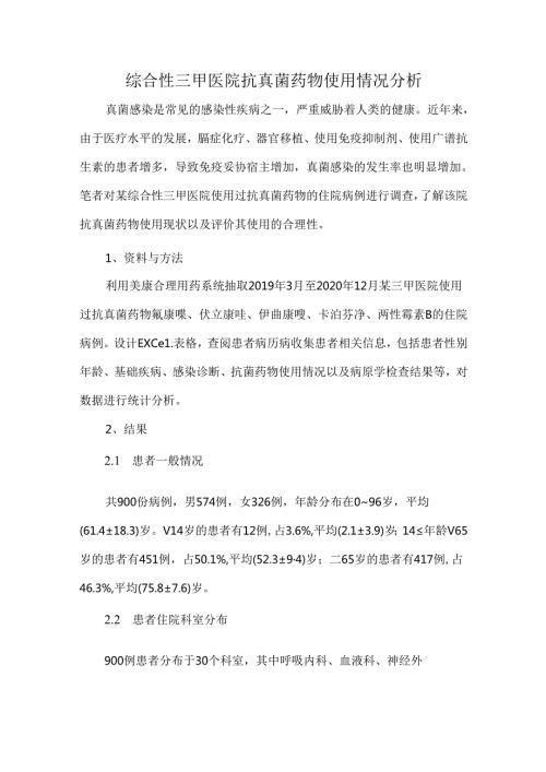综合性三甲医院抗真菌药物使用情况分析.docx