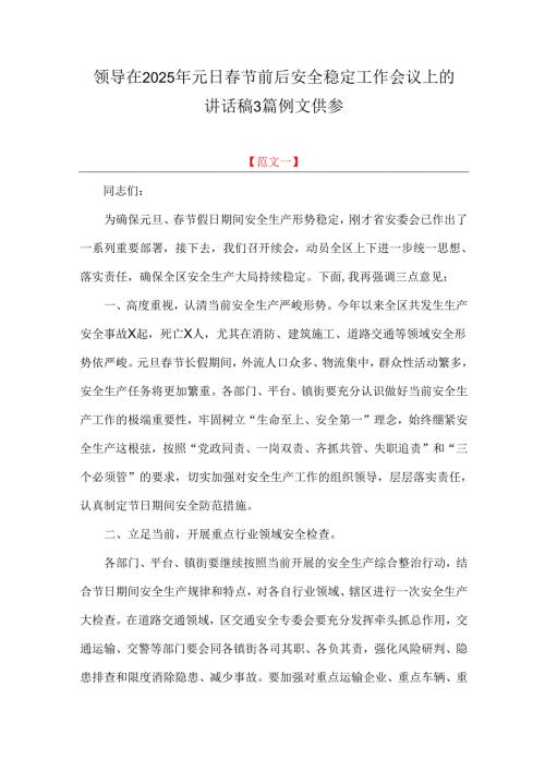 领导在2025年元日节前后安全稳定工作会议上的讲话稿3篇例文供参.docx