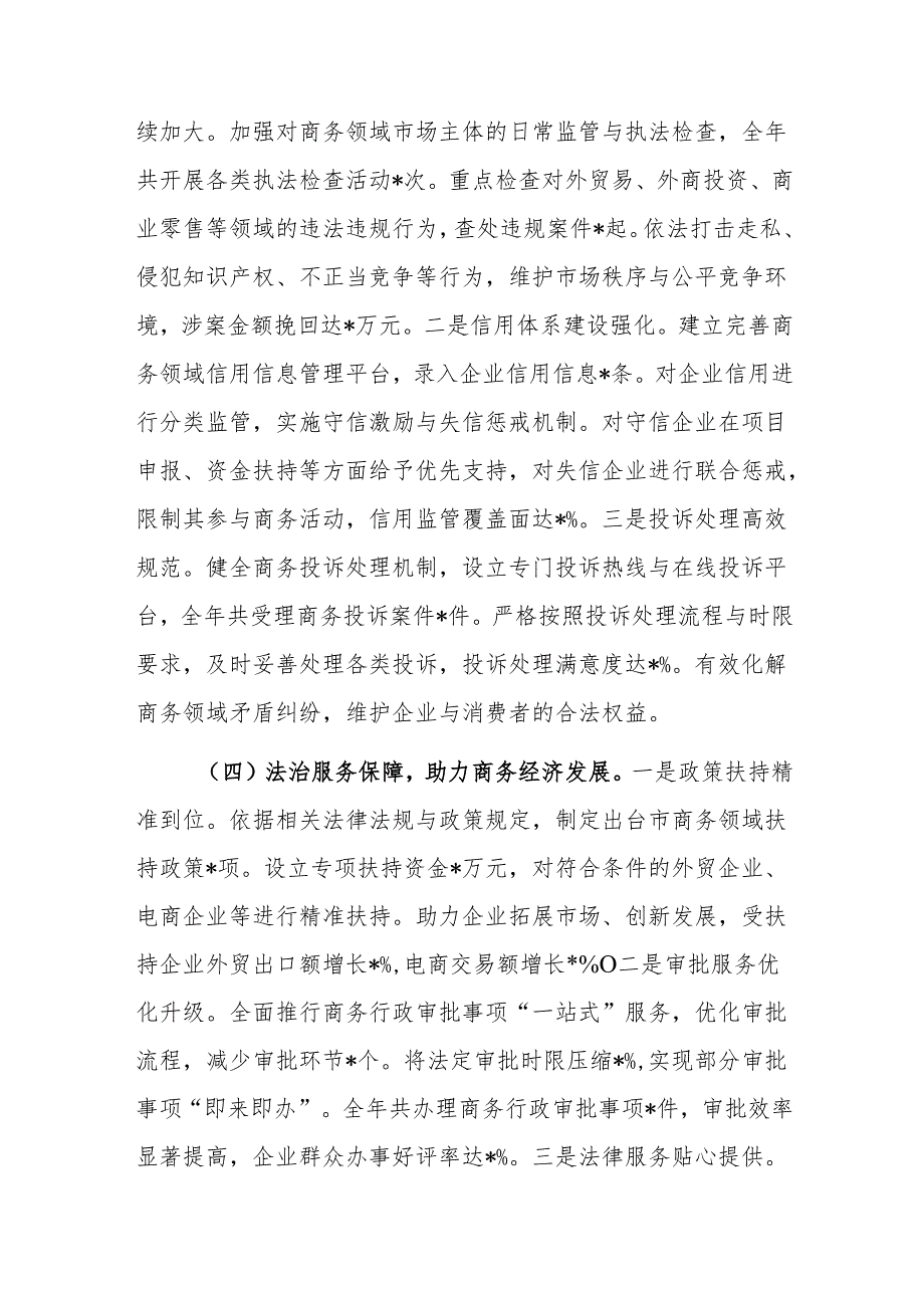 2024年主要负责人履行推进法治建设第一责任人职责情况述法报告范文（商务）.docx_第3页