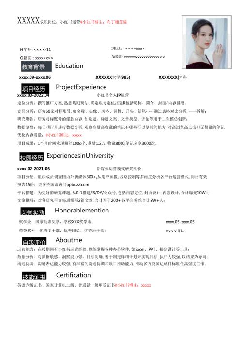 公司应小红书运营简历模板.docx