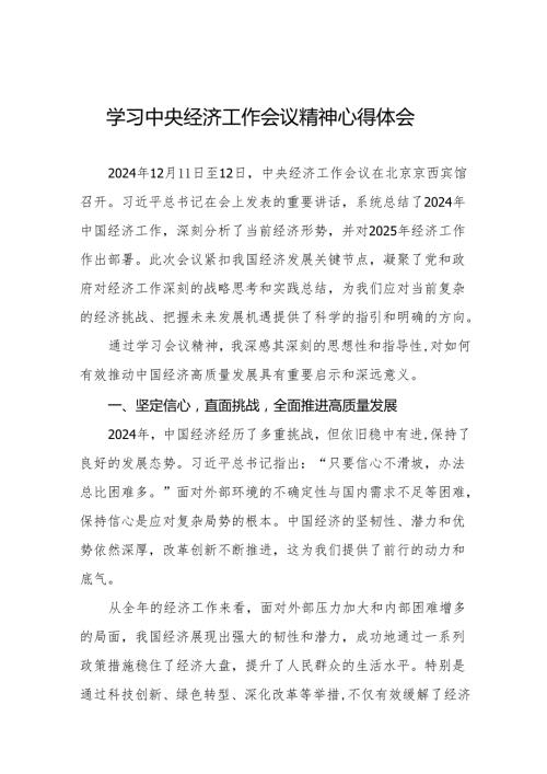 中央经济工作会议精神心得体会最新版十篇.docx