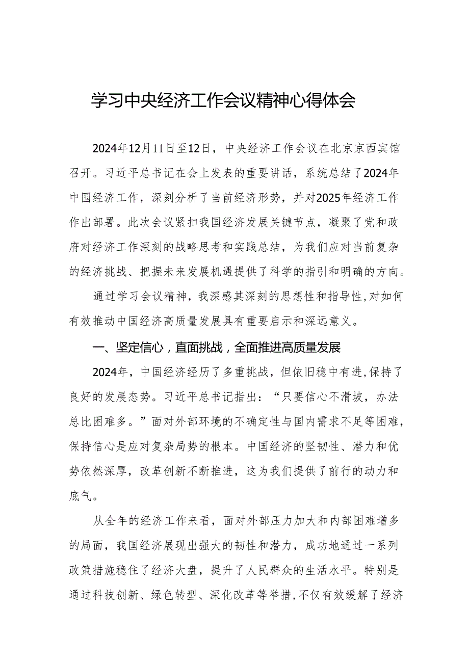 中央经济工作会议精神心得体会最新版十篇.docx_第1页