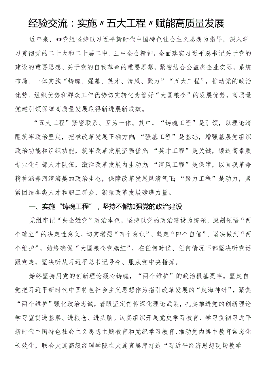 经验交流：实施“五大工程” 赋能高质量发展.docx_第1页