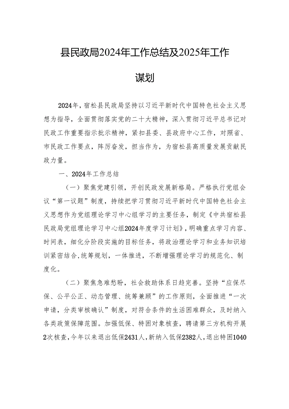 县民政局2024年工作总结及2025年工作谋划.docx_第1页