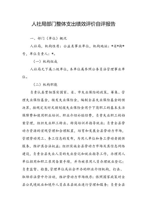 人社局部门整体支出绩效评价自评报告（最新分享）.docx