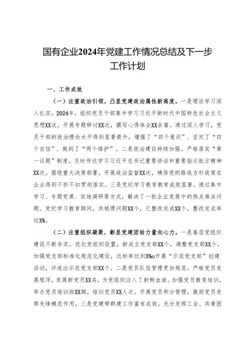 国有企业2024年党建工作情况总结及下一步工作计划 (2).docx