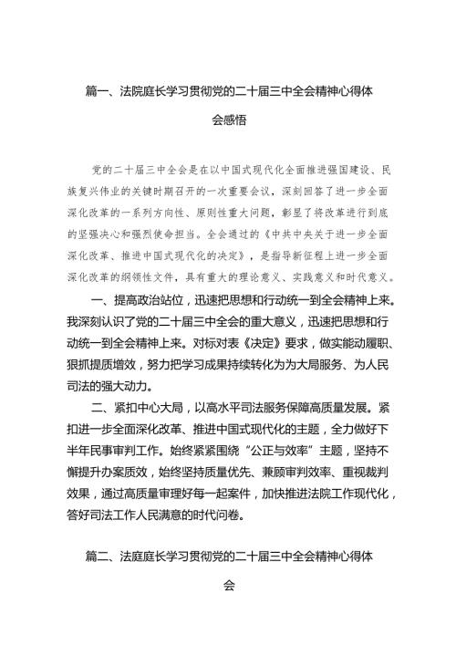 （10篇）法院庭长学习贯彻党的二十三中全会精神心得体会感悟（精选）.docx