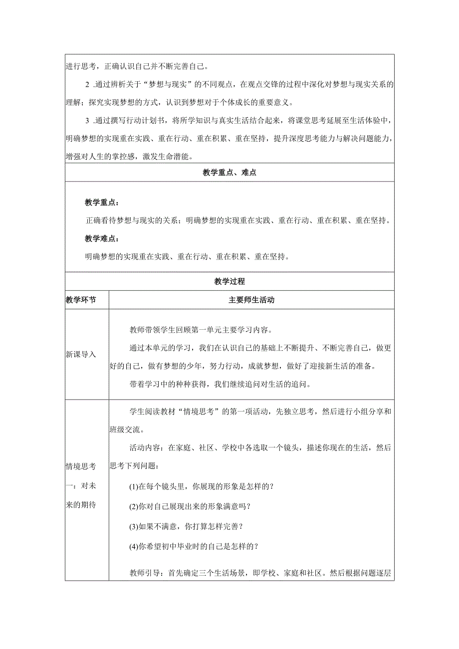 全国赛课一等奖统编版七年级道德与法治上册（人教2024年）《少年有梦单元思考与行动》教学设计.docx_第2页