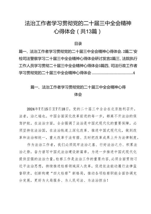 （13篇）法治工作者学习贯彻党的二十三中全会精神心得体会（精选）.docx