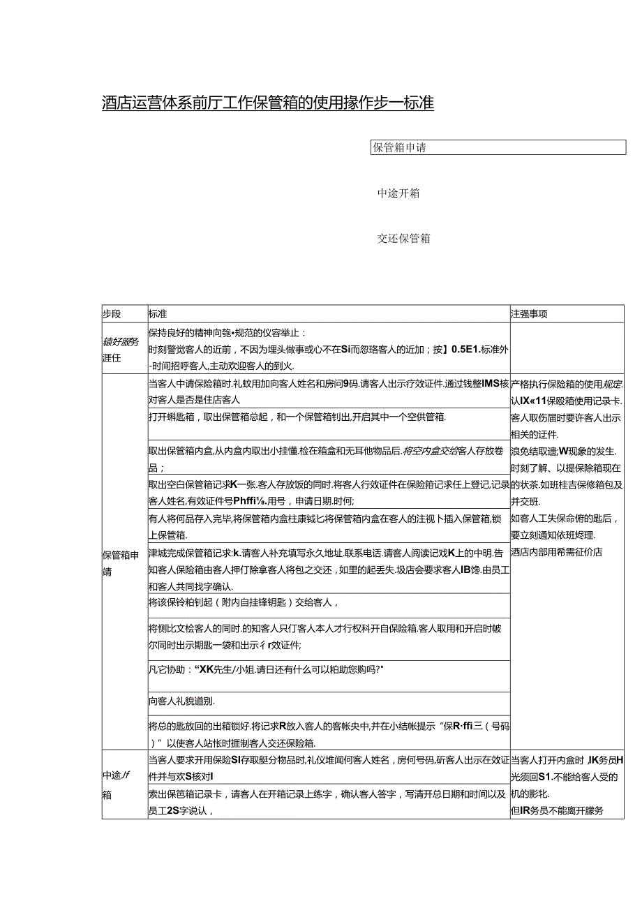 酒店运营体系前厅工作保管箱的使用操作步骤标准.docx_第1页