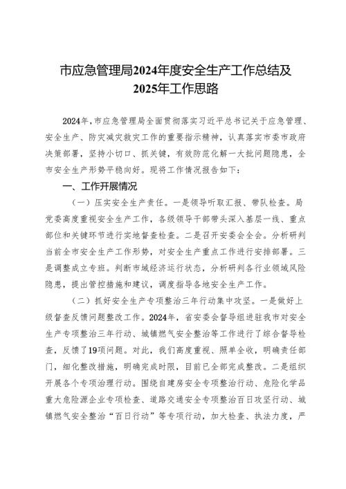 市应急管理局2024安全生产工作总结及2025年工作思路 (2).docx