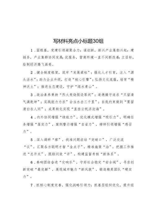 写材料亮点小标题30组.docx