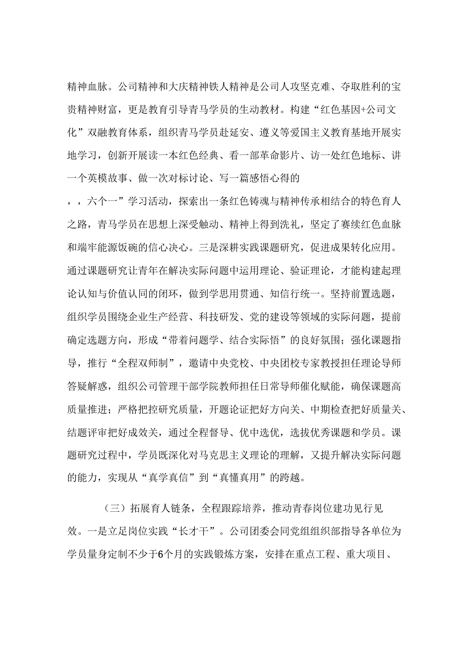 国有企业关于推进“青马工程”强化青年干部培养工作情况的报告.docx_第3页