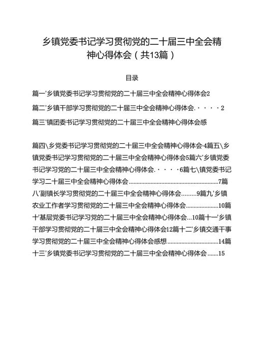 （13篇）乡镇党委书记学习贯彻党的二十三中全会精神心得体会（精选）.docx