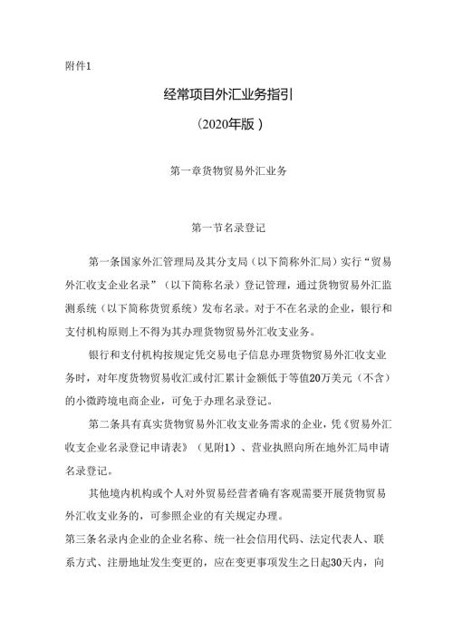 经常项目外汇业务指引 （2020 年版）.docx