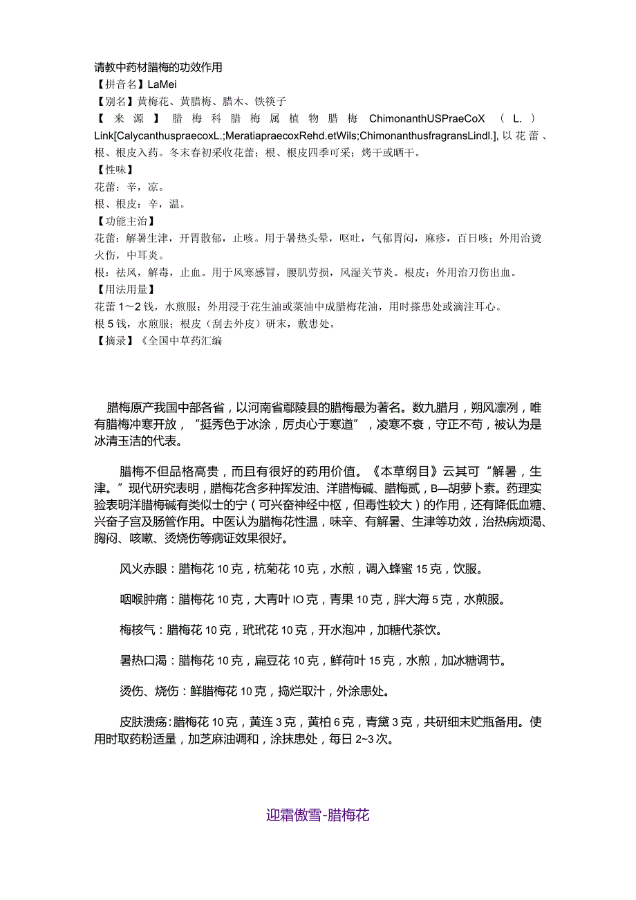 中药材腊梅的功效作用.docx_第1页