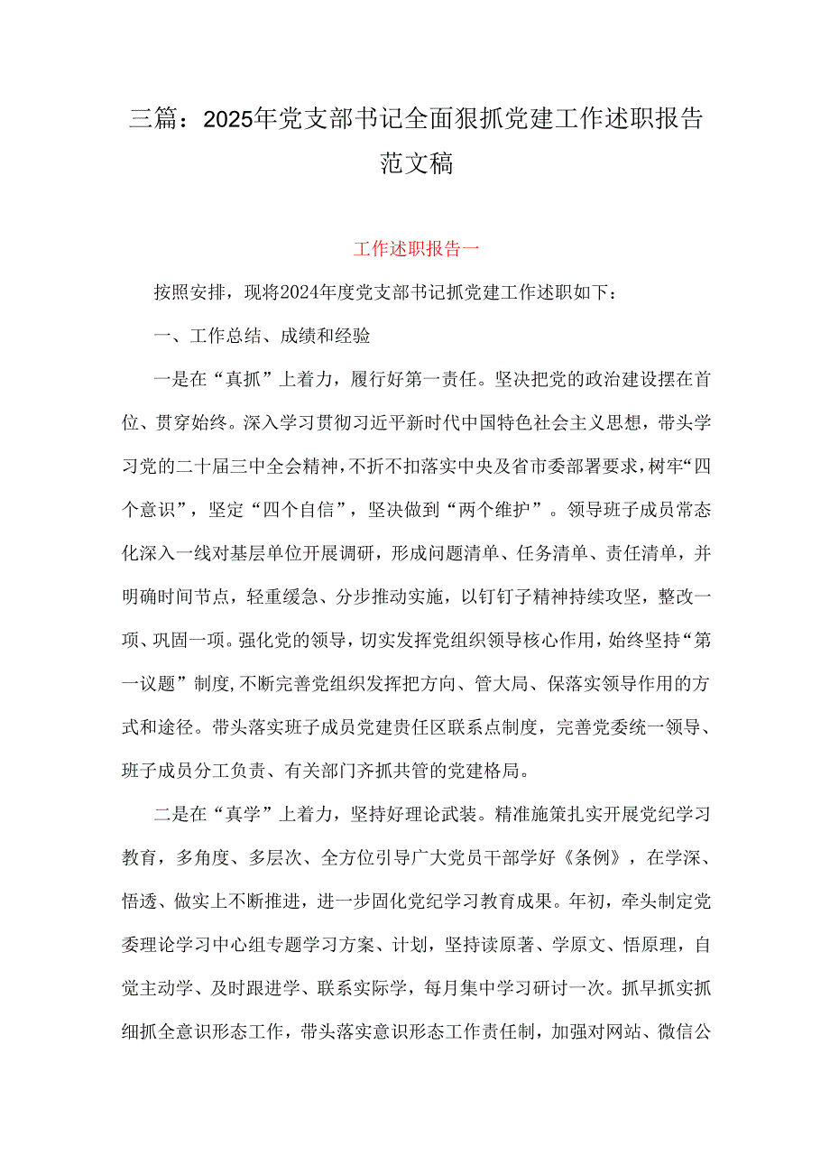 三篇：2025年党支部书记全面狠抓党建工作述职报告范文稿.docx_第1页