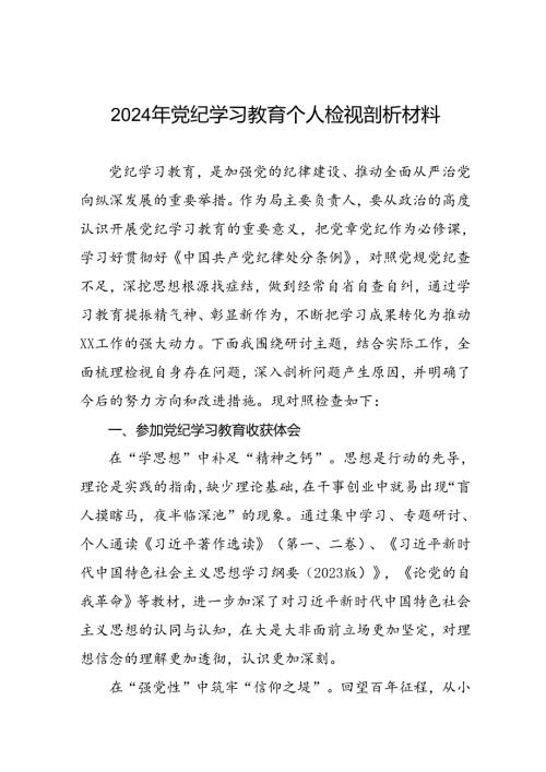 五篇重点查摆四个检视方面问题2024年党纪学习教育专题民主生活会个人对照检视检查发言材料.docx