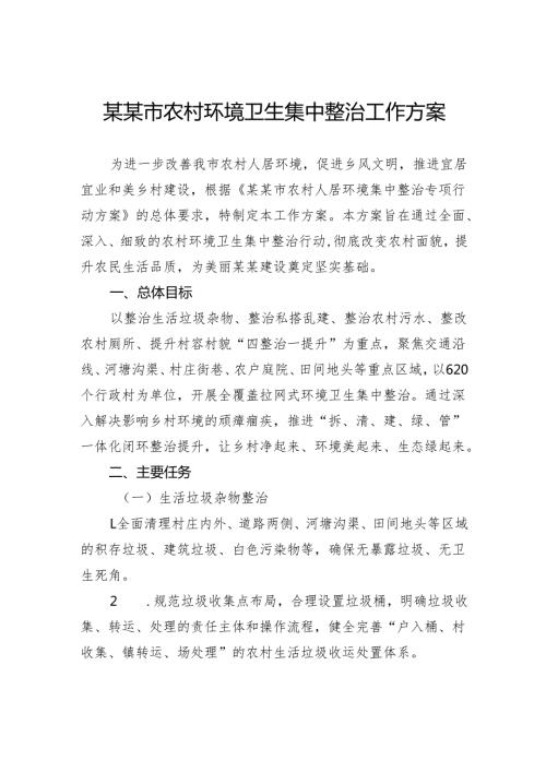 市农村环境卫生集中整治工作方案.docx