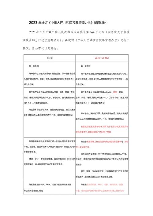 2023年修订《中华人民共和国发票管理办法》新旧对比.docx