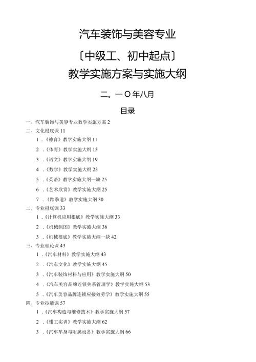 汽车装饰与美容专业教学大纲(中级工初中起点).docx