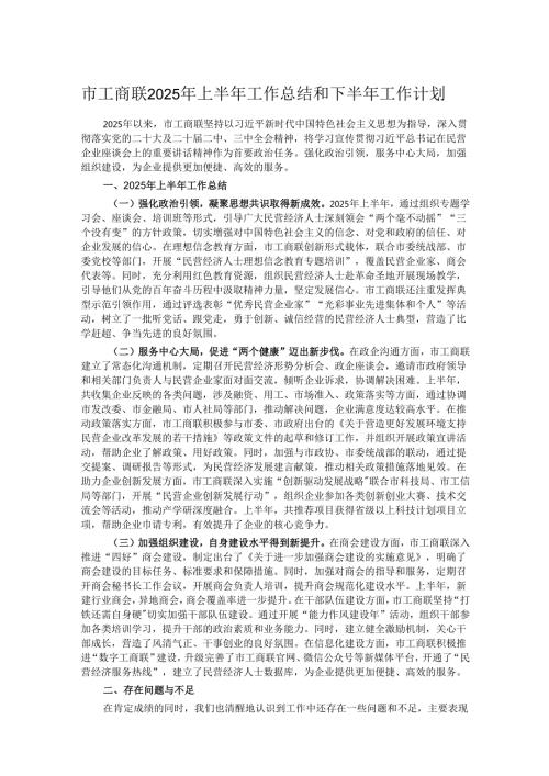 市工商联2025年上半年工作总结和下半年工作计划.docx