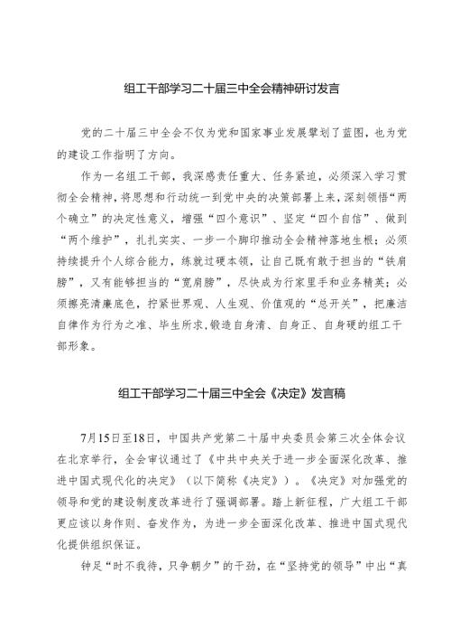 (四篇)组工干部学习二十三中全会精神研讨发言（详细版）.docx