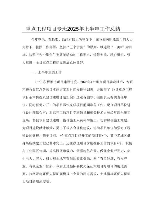 重点工程项目专班2025年上半年工作总结.docx