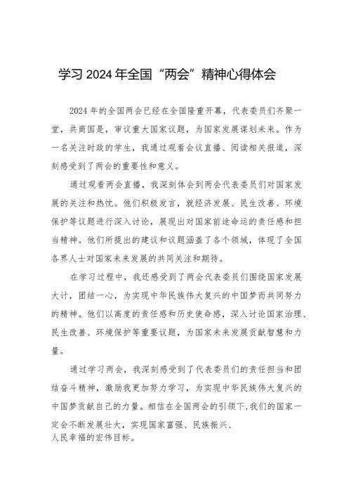 2024年全国两会精神学习心得二十篇.docx