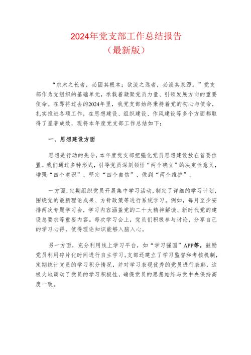 2024年党支部工作总结报告（最新版）.docx