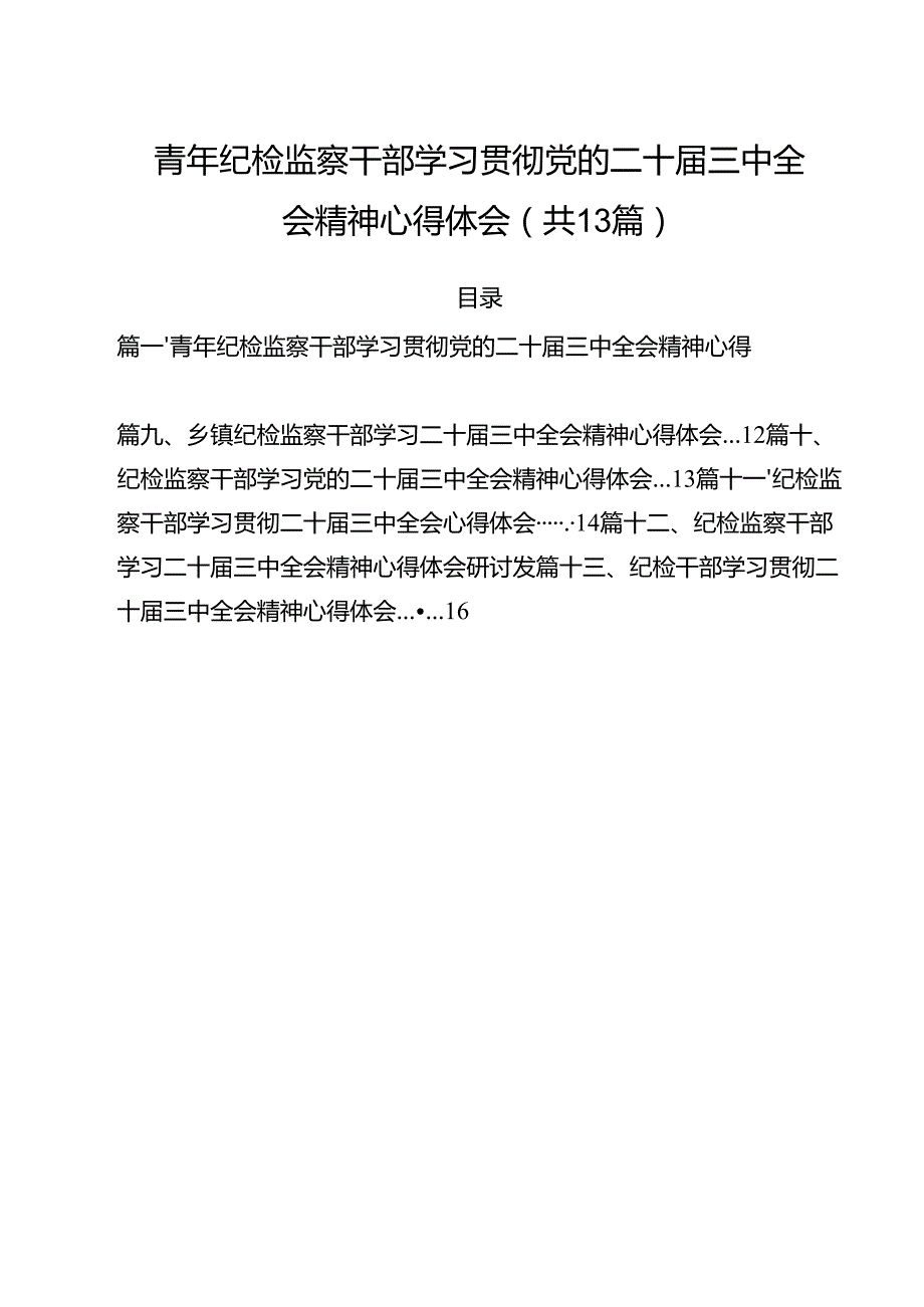 （13篇）青年纪检监察干部学习贯彻党的二十三中全会精神心得体会（最新版）.docx_第1页
