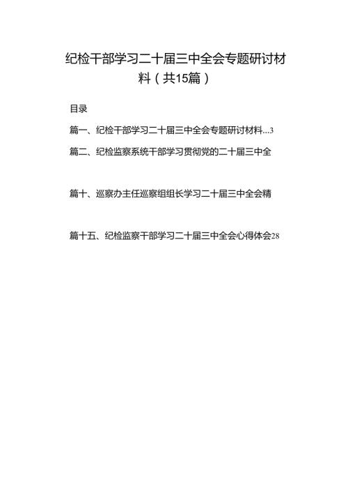 （15篇）纪检干部学习二十三中全会专题研讨材料（精选）.docx