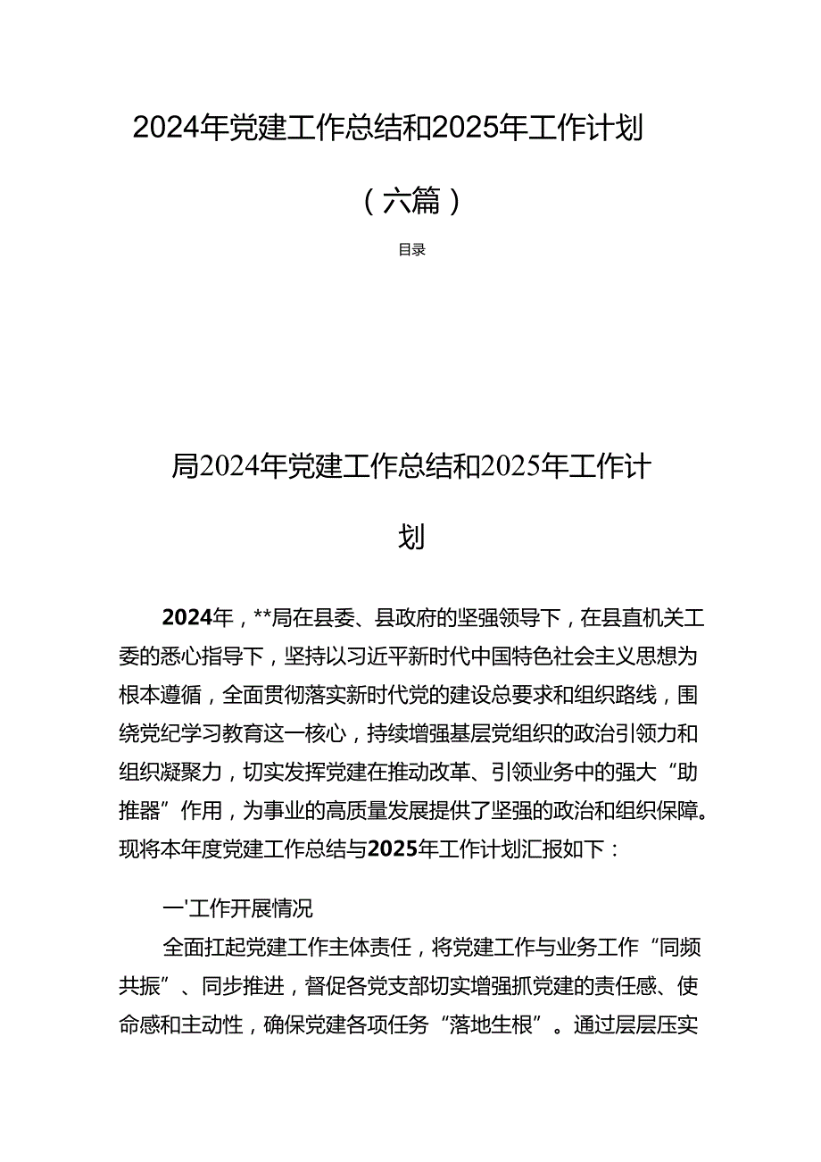 2024年党建工作总结和2025年工作计划(六篇).docx_第1页