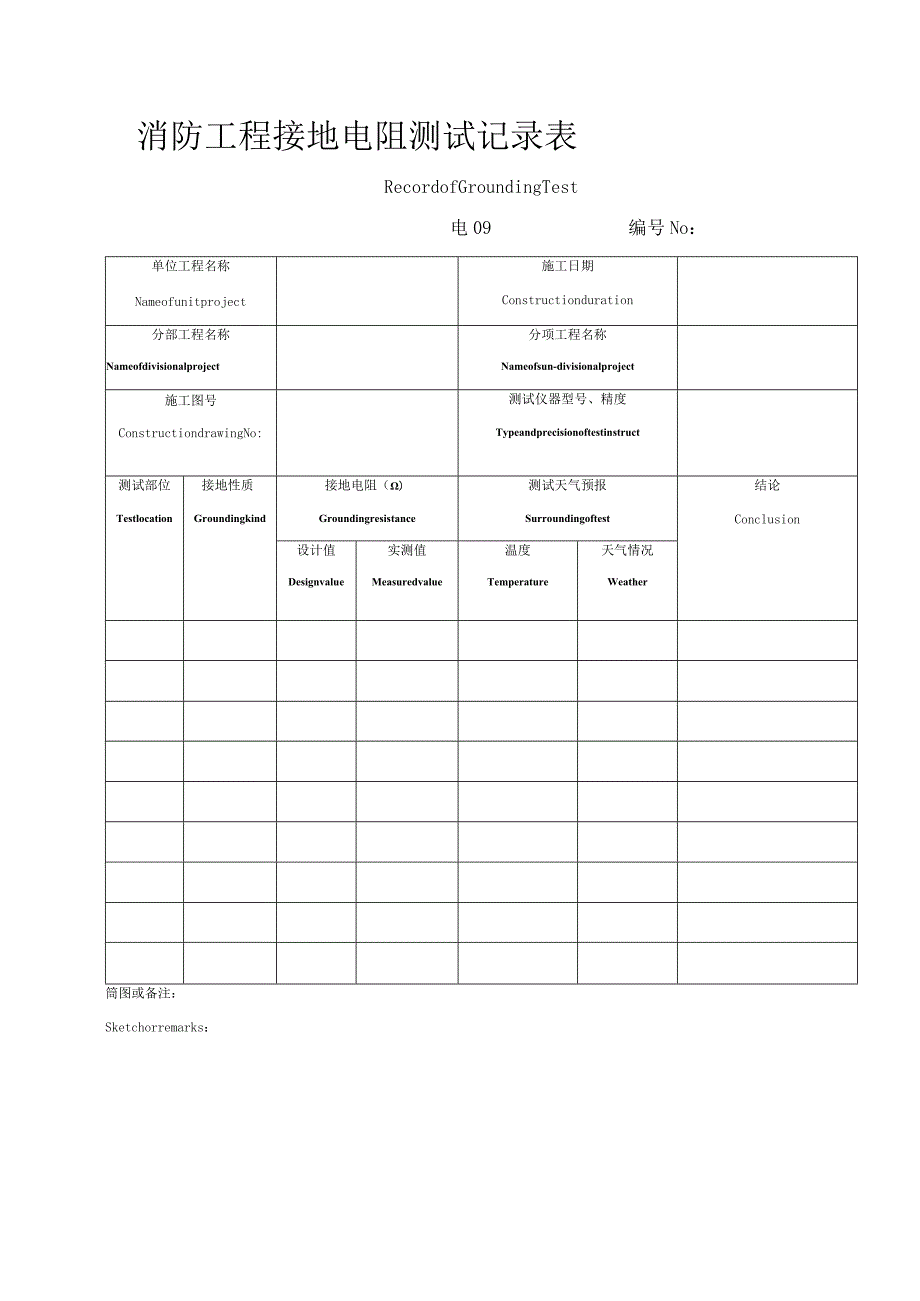 消防工程接地电阻测试记录表.docx_第1页