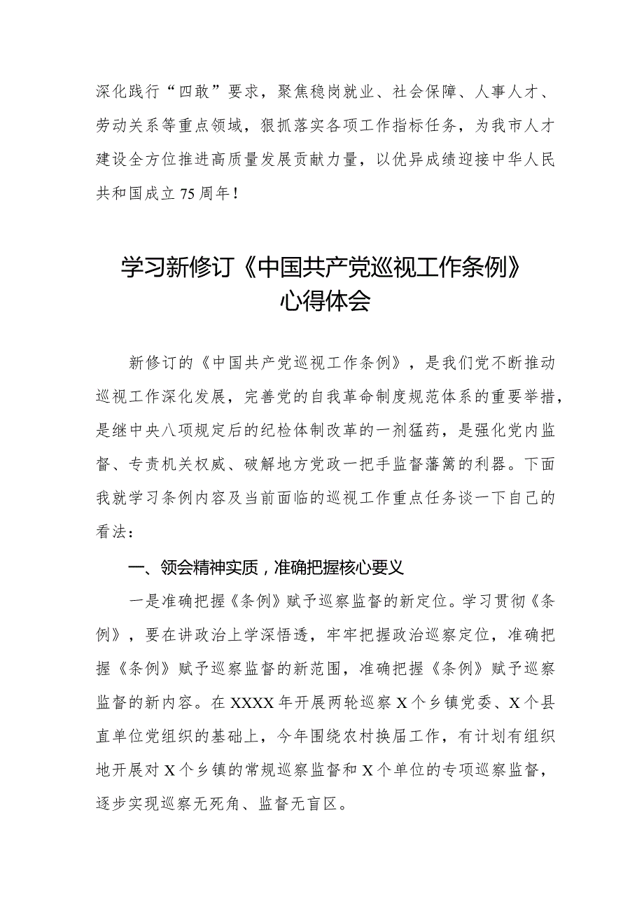 学习新修订2024版中国共产党巡视工作条例的心得体会优秀范文(五篇).docx_第2页