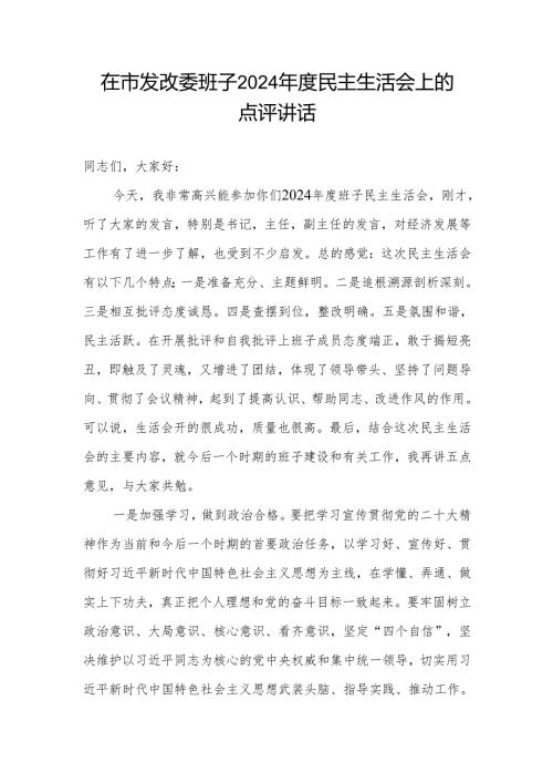 在市发改委班子2024民主生活会上的点评讲话.docx