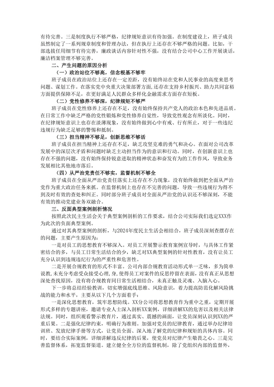 公司党委2024民主生活会班子对照检查材料.docx_第2页