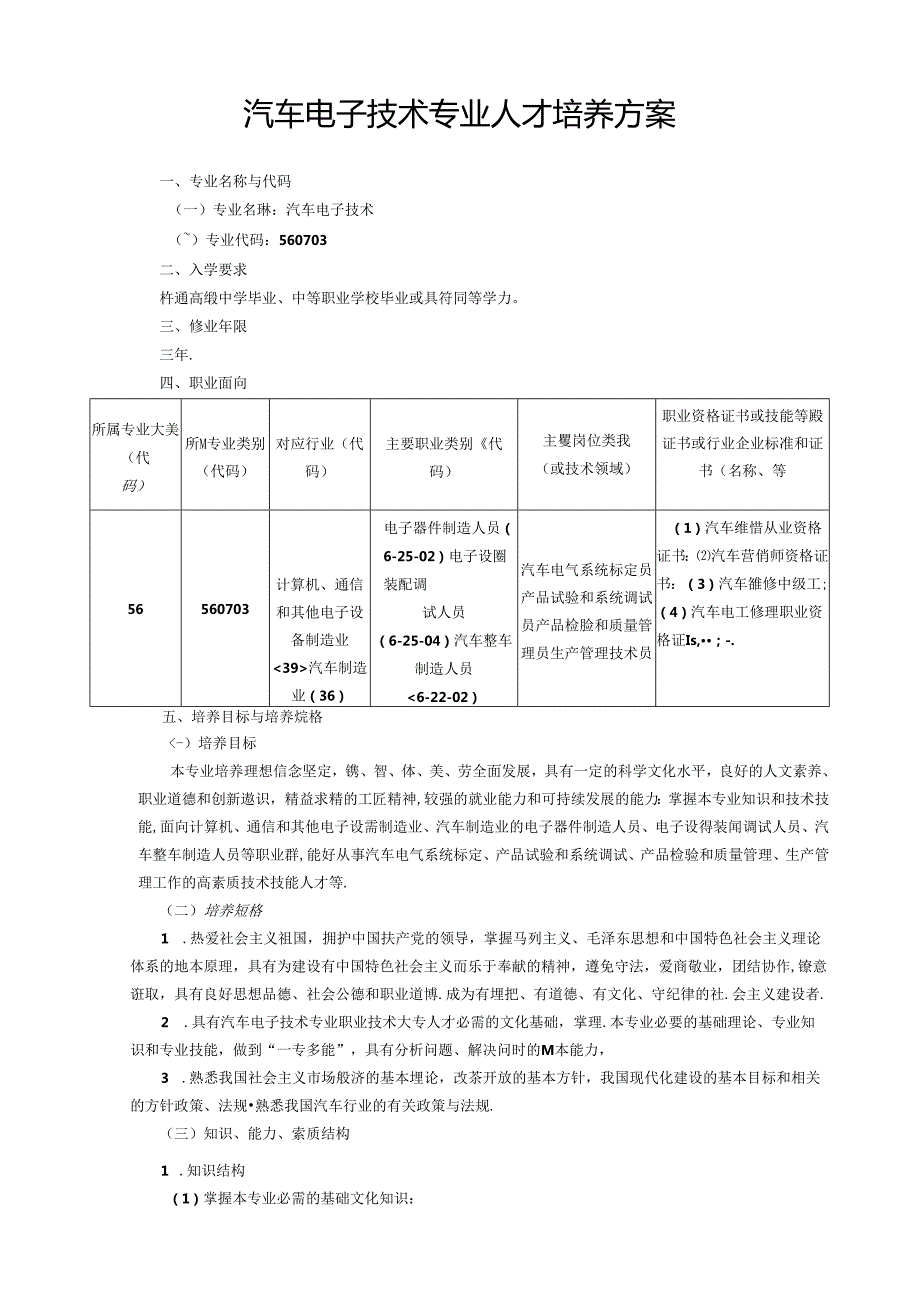 职业技术学校汽车电子技术专业人才培养方案.docx_第1页