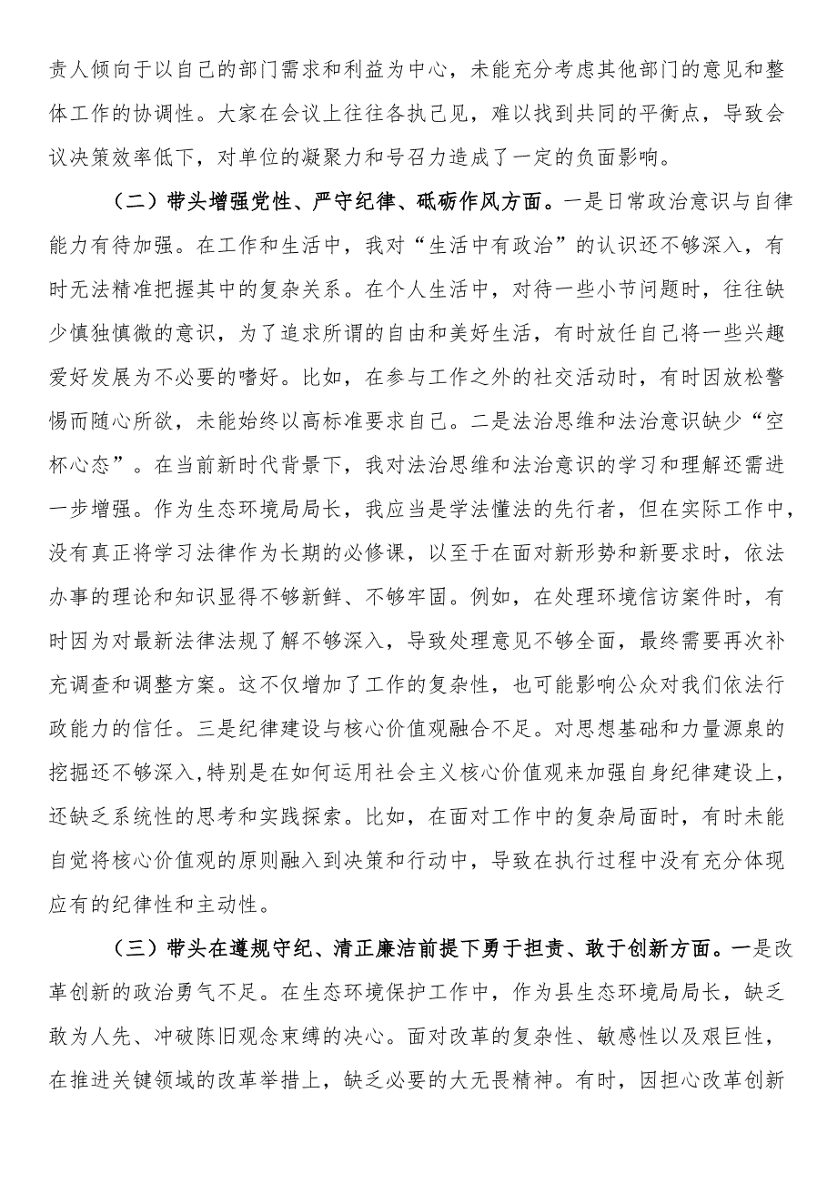 生态环境局局长2024民主生活会对照检查材料.docx_第2页