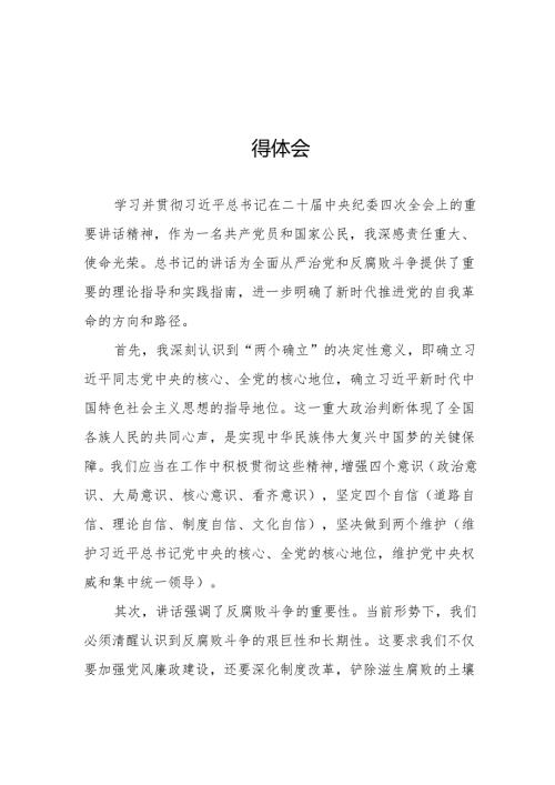 党员干部学习二十中央纪委四次全会会议精神的心得体会十三篇.docx