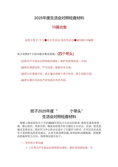 支部2024“四个带头”民主生活会对照剖析材料(1).docx