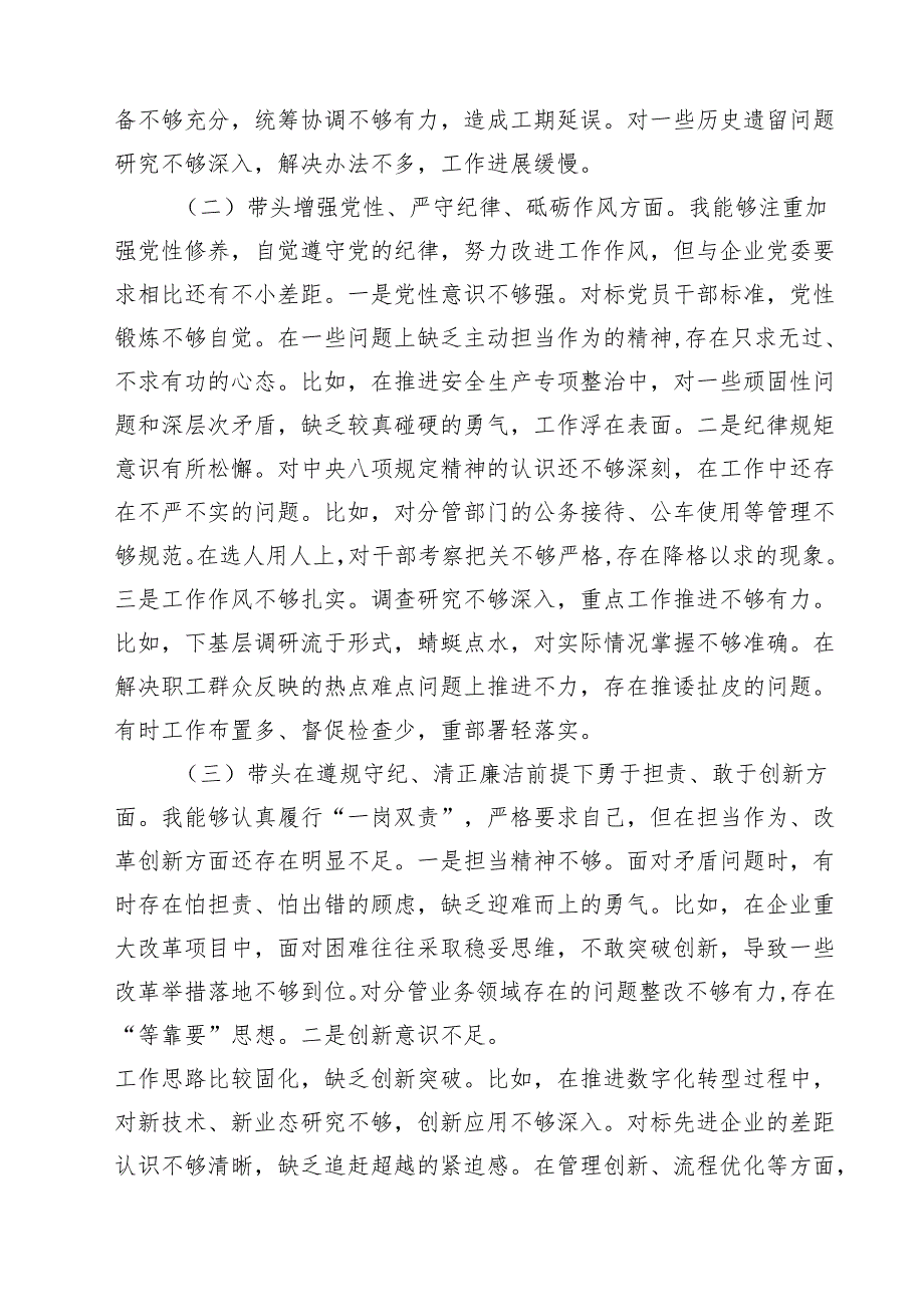 （8篇）国企党委书记副总经理2025年民主生活会个人“四个带头”对照检查发言材料集合.docx_第2页