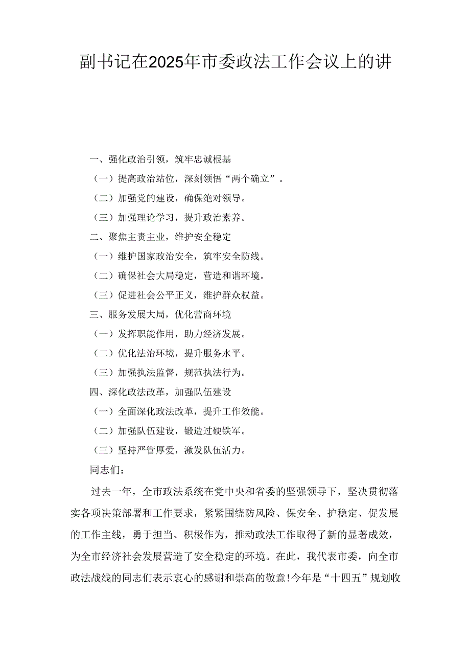 副书记在（2025年）市委政法工作会议上的讲话.docx_第1页