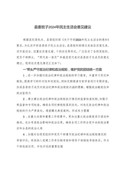 2024年县委班子民主生活会意见建议（2025年2月）.docx