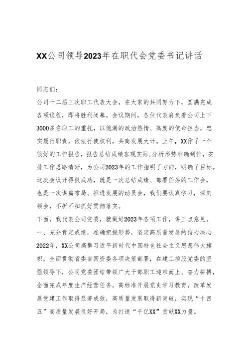 XX公司领导2023年在职代会党委书记讲话.docx