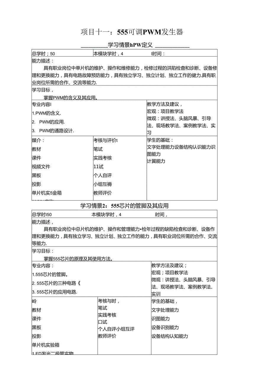 《物联网通信技术》教案——项目十一 555可调PWM发生器.docx_第1页