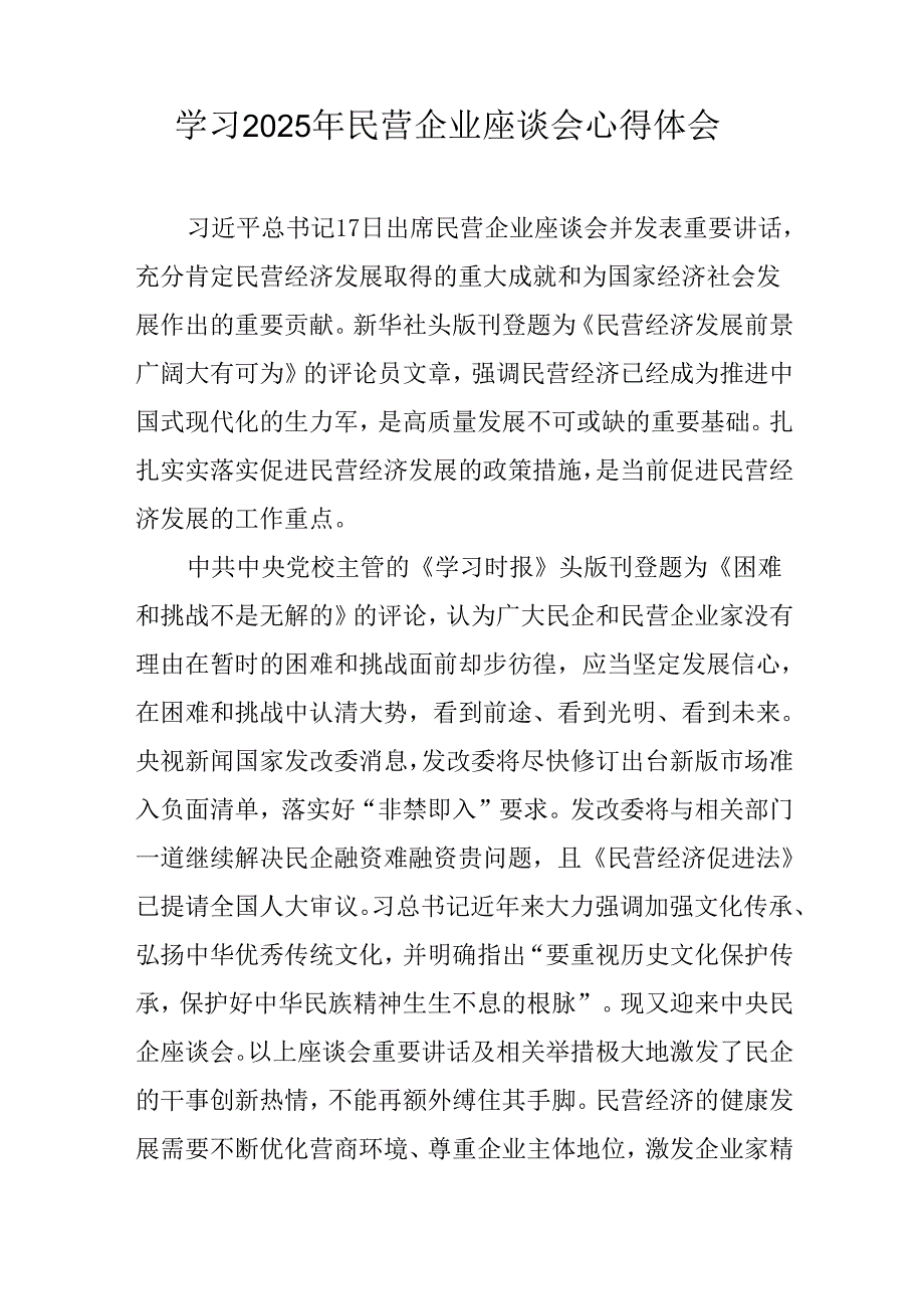 民营企业2025年学习《民营企业座谈会》个人心得感悟 （合计5份）(1).docx_第2页
