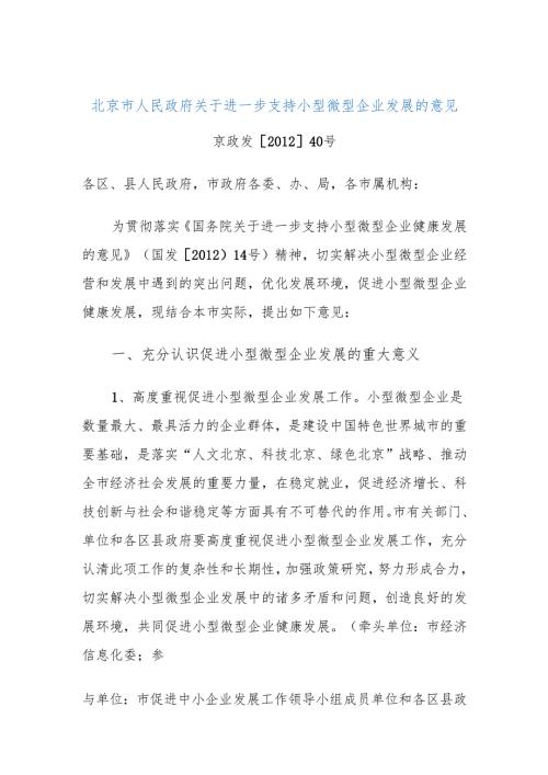 北京市人民政府关于进一步支持小型微型企业发展的意见京政发[]40号.docx