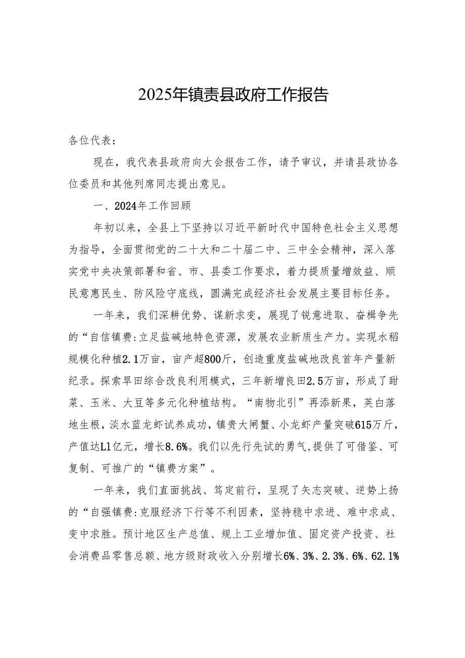 2025年镇赉县政府工作报告.docx_第1页