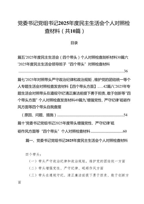 （10篇）党委书记党组书记2025民主生活会个人对照检查材料（精选）.docx